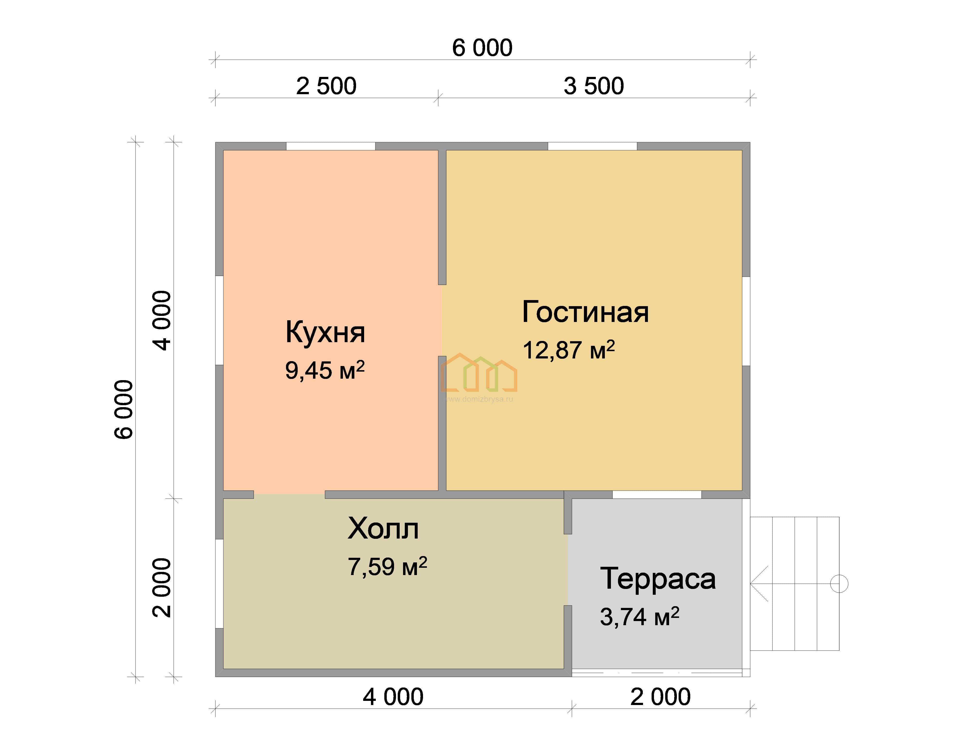 Каркасный дом без отделки 6х6 с мансардой - цена 561500 руб в Евпатории.  Площадь: 63 м² с террасой