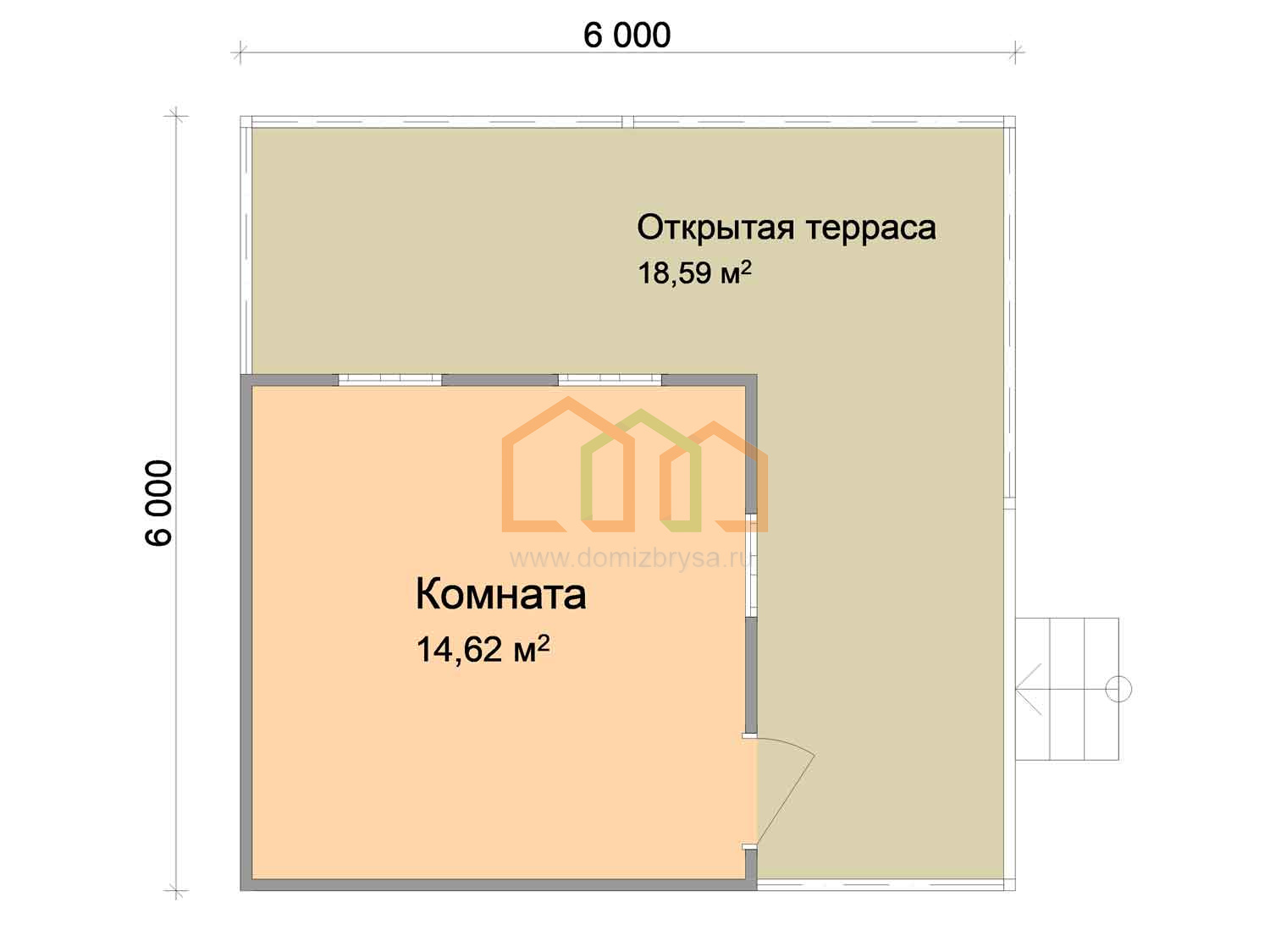 Каркасный дачный домик с террасой Вяз - 3 (КТ) 6х6 Площадь: 36 м? с  террасой под ключ в Евпатории